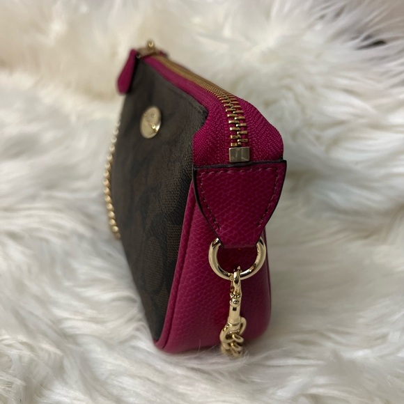 Coach Brown and Pink Wristlet with Gold Chain# F64234( NWOT) - Picture 4 of 12